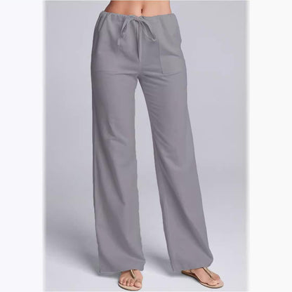 Women's Trousers – Cotton-Linen Mix – Loose Fit – Elastic Waist – Full Length