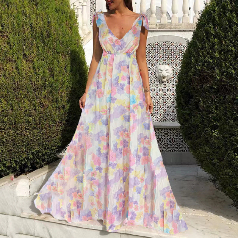 Dress for Women – Maxi Dress – Floral Print – Sleeveless – Open Back – Loose Fit