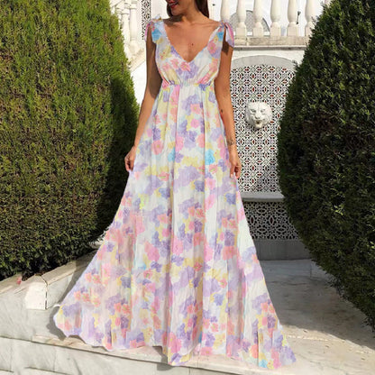 Dress for Women – Maxi Dress – Floral Print – Sleeveless – Open Back – Loose Fit