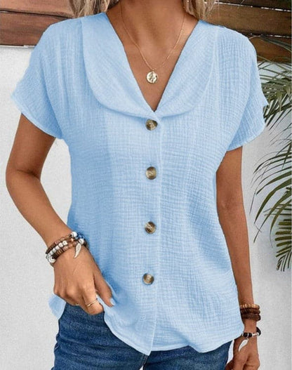 Women's Blouse - Light & Breathable Cotton - Loose Fit - Collar & Button Closure