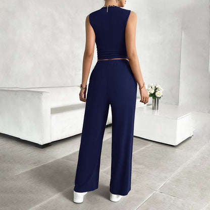 Women's Set – Sleeveless Crop Top – Wide-Legged Pants – Light and Breathable Comfort