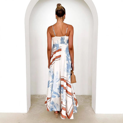 Dress for Women – Maxi A-line – Lightweight – Floral Print – Backless with Straps