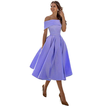 Women's Midi Dress - Elegant Off-Shoulder - Fit & Flare - Formal Party Look