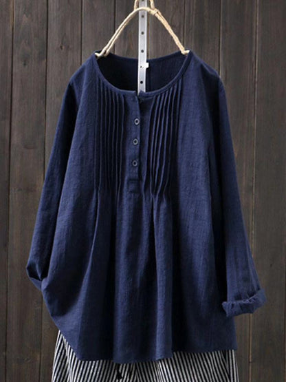 Women's Blouse - Light and Breathable - Loose Fit - 3/4 Sleeves - Button Closure