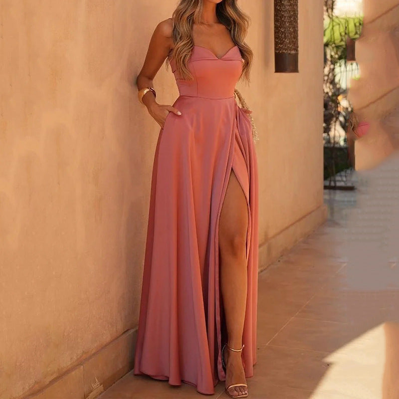Women's Maxi Dress – Slim Fit – Spaghetti Straps – Slit – Lightweight and Breathable