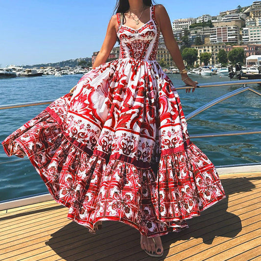 Women's Suspender Dress – Airy Fit – Breathable Fabric – Layered Skirt – Printed Design