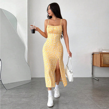 Dress for Women – Midi – Slim Fit – Spaghetti Straps – Floral Print – Side Slit