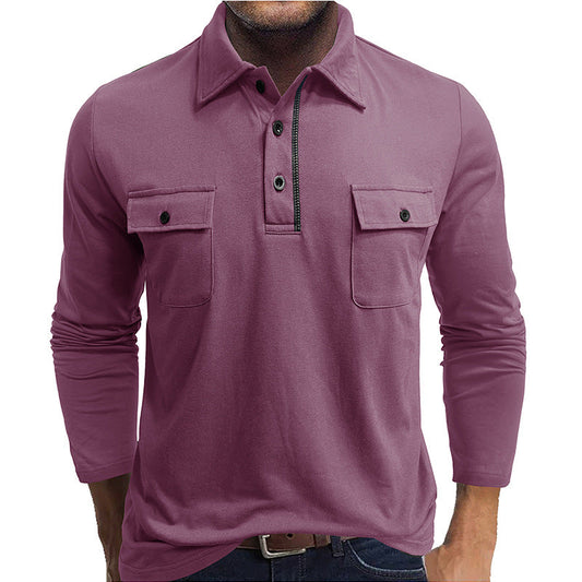 Men's Long Sleeve Polo Shirt – Regular Fit – Breathable – Two Chest Pockets