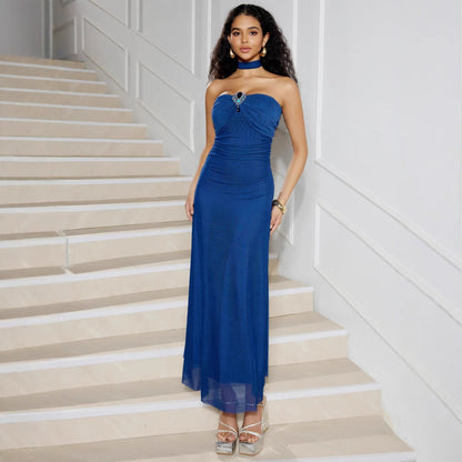 Dress for Women – Strapless Evening Dress – Slim Fit – Mesh – Floor Length – Party Wear