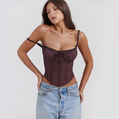 Women's Camisole Top – Slim Fit – Satin Look – Lace – Spaghetti Straps