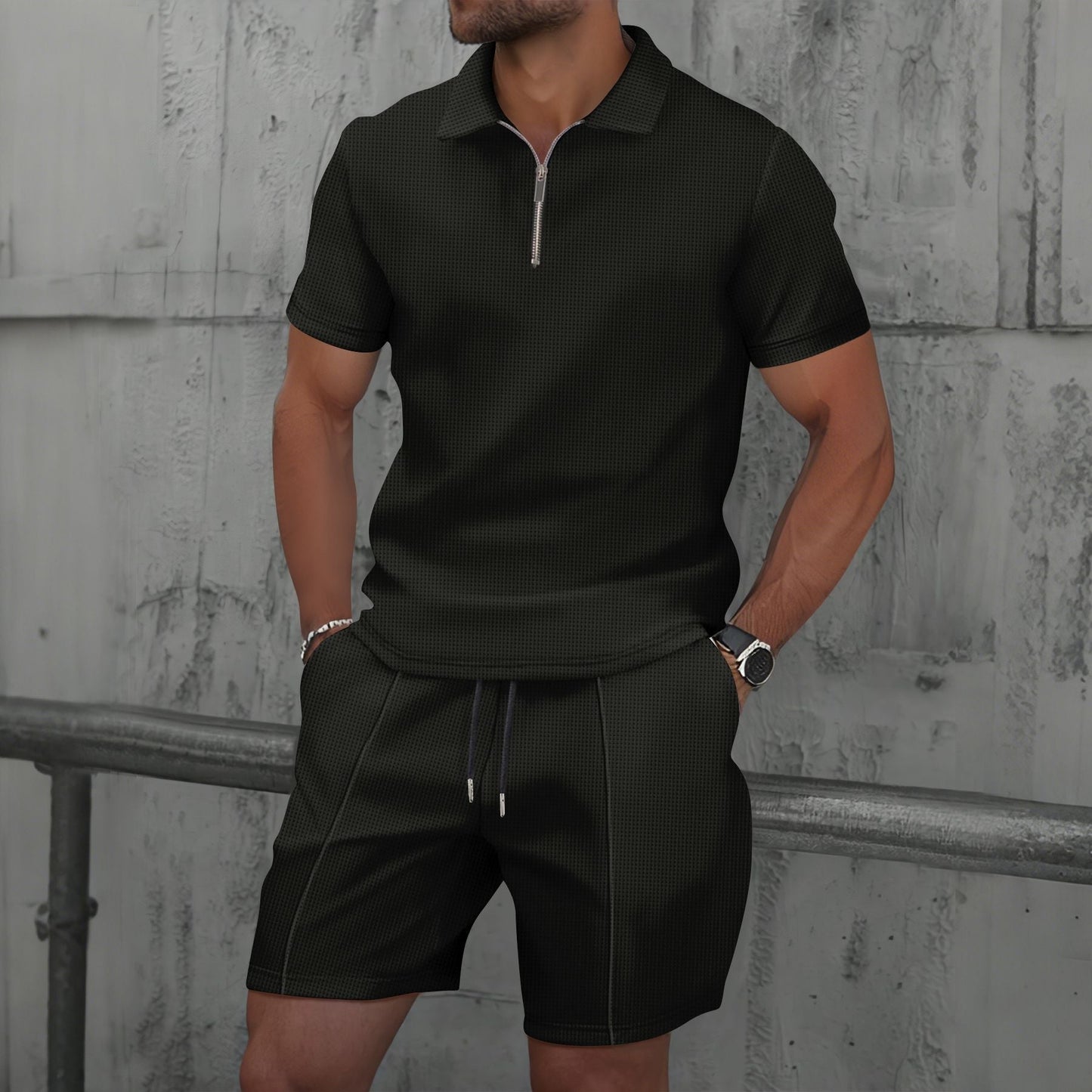 Men's Polo Set – Regular Fit – Short Sleeve – Breathable Comfort Design – Zip Neck