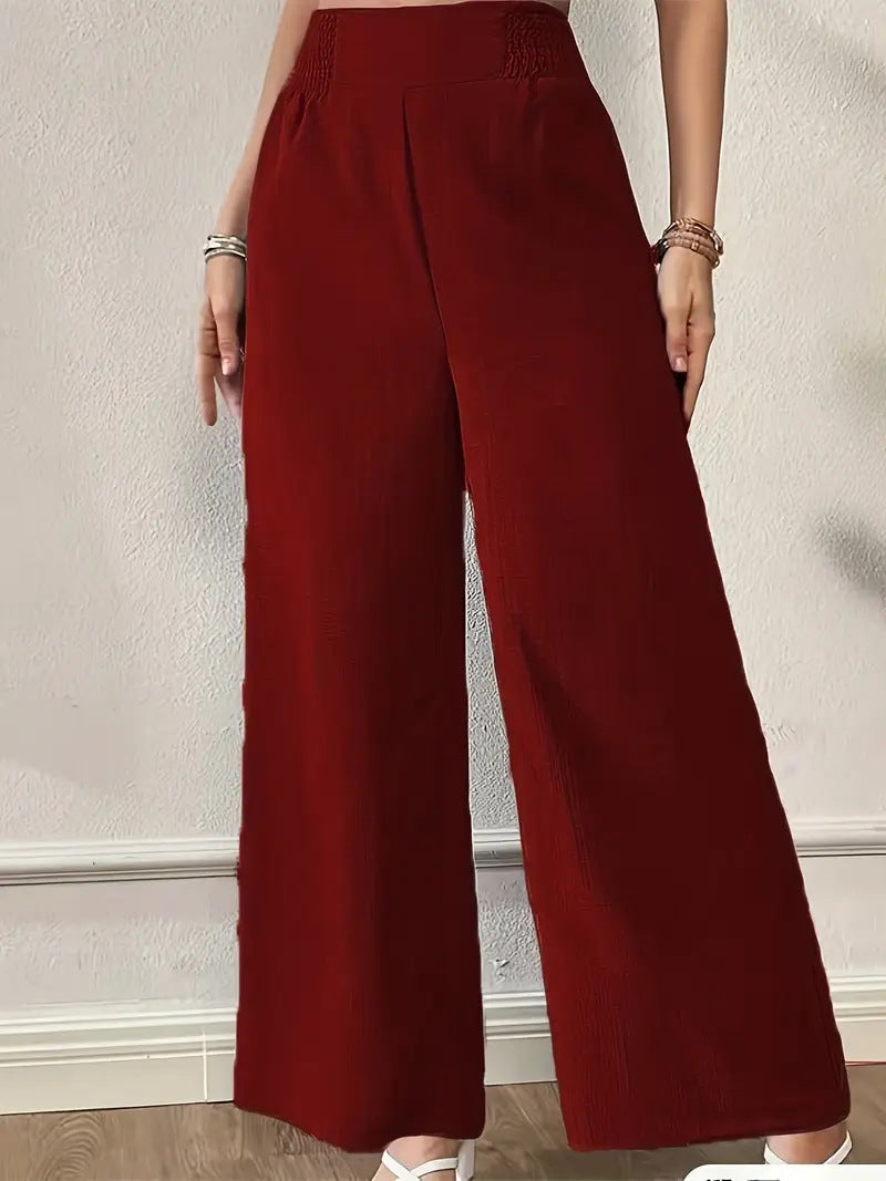 Women's Pants – Wide Legs – High Waist – Light and Breathable – Full Length – Elastic Waist
