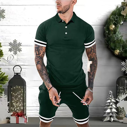 Men's Polo T-shirt – Slim Fit – Breathable Material – Short Sleeves – Sporty Stripes