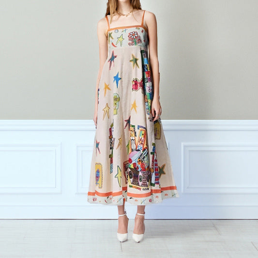 Women's Maxi Dress – A-line Fit – Spaghetti Straps – Lightweight Cotton – Graphic Prints