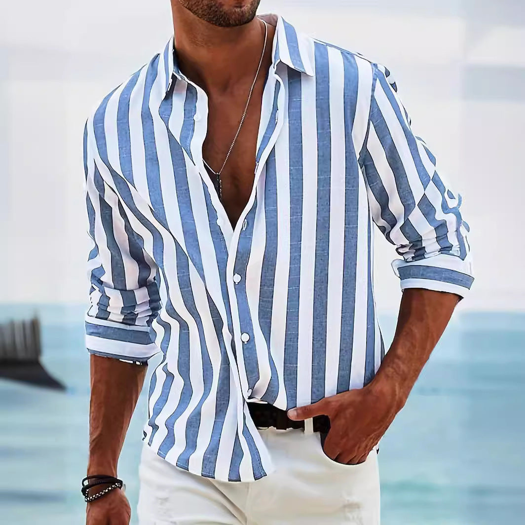 Men's Shirt with Long Sleeves – Relaxed Fit – Striped – Breathable Material