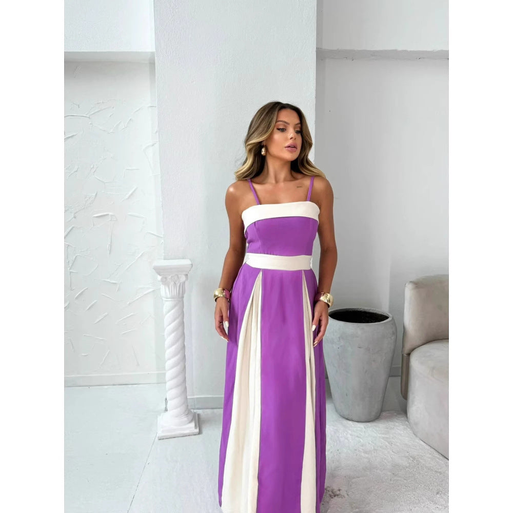 Women's Maxi Dress – High Waist – Slim Fit – Color Block – Elegant Formal Look