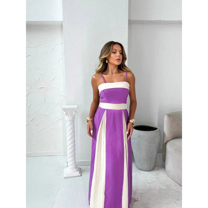 Women's Maxi Dress – High Waist – Slim Fit – Color Block – Elegant Formal Look