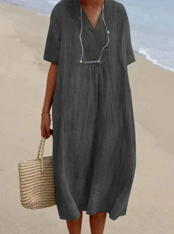Women's Caftan Dress - Light and Breathable - Loose Fit - V-neck Short Sleeves