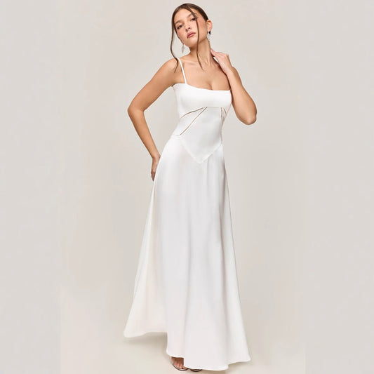 Women's Midi Dress – Slim Fit – A-line – Lace Panels – Spaghetti Straps – Luxurious Fabric