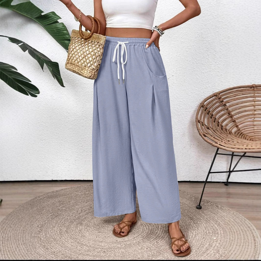 Women's Trousers with Width – Breathable Lightweight Fabric – Elastic Waist with Drawstring – Full Length