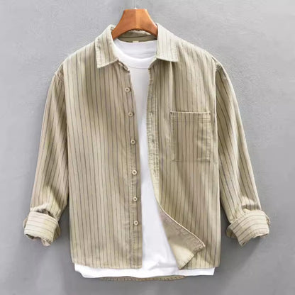 Men's Shirt with Long Sleeves – Relaxed Fit – Striped – Chest Pocket – Cotton