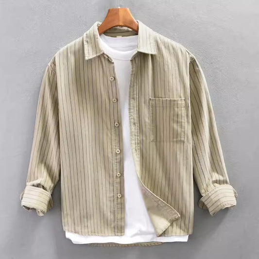 Men's Shirt with Long Sleeves – Relaxed Fit – Striped – Chest Pocket – Cotton