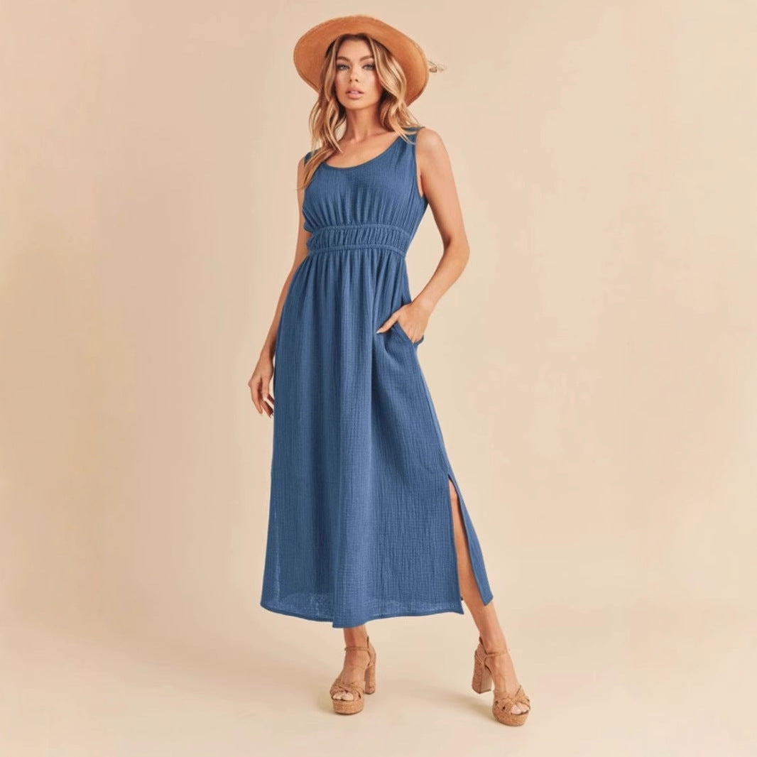 Women's A-line Dress – Sleeveless – Relaxed Fit – Lightweight and Breathable Fabric – Midi Length