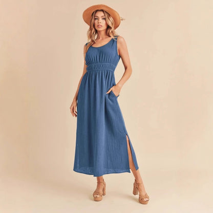 Women's A-line Dress – Sleeveless – Relaxed Fit – Lightweight and Breathable Fabric – Midi Length