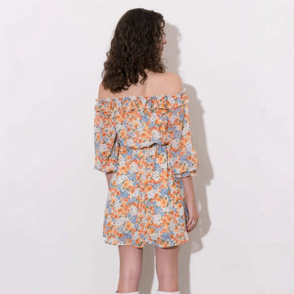 Women's Mini Dress – Chiffon – Off Shoulder – Floral Pattern – Loose Fit