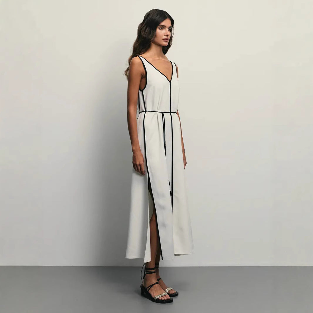 Dress for Women – Sleeveless – A-line Fit – U-neck – Waist Tie – Light and Breathable