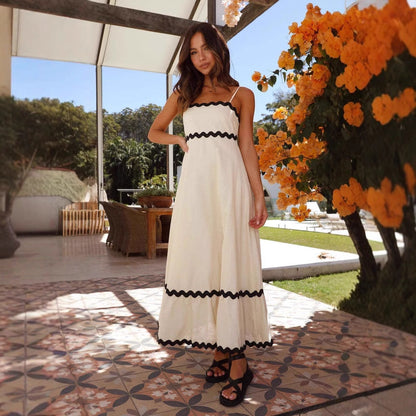 Dress for Women – Maxi A-line Fit – Lightweight Cotton – Strapless with Spaghetti Straps – Wavy Hem Detail