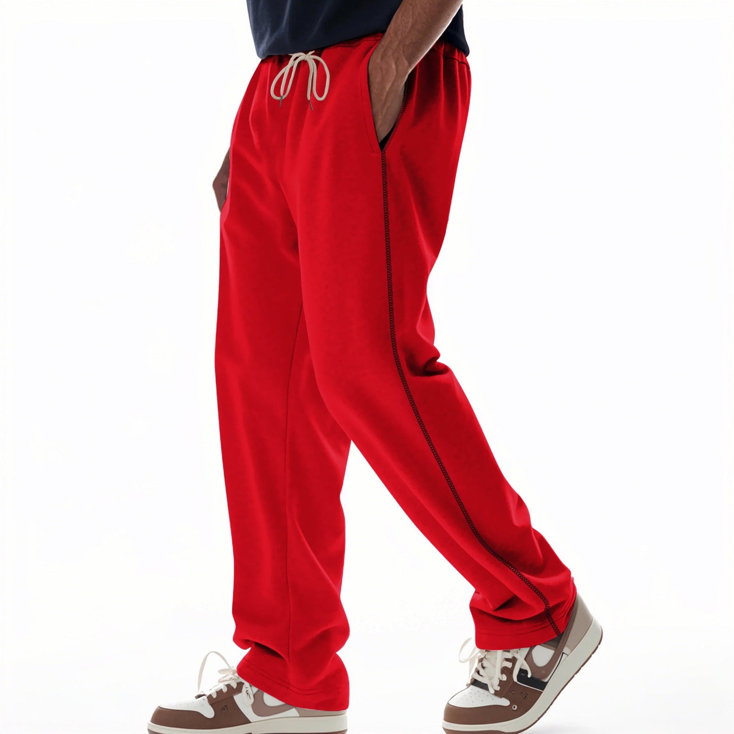 Men's Trousers – Relaxed Fit – Cotton Terry – Drawstring Waist – Side Pockets – Full Length