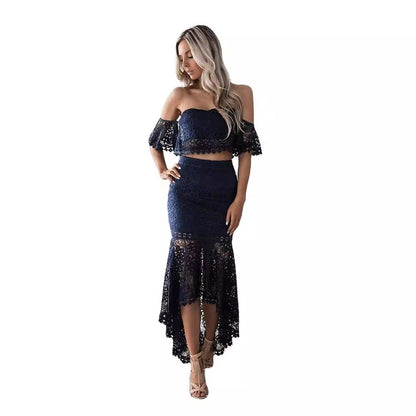 Women's Set – Off Shoulder Bustier Top with Lace – High Waist Pencil Skirt