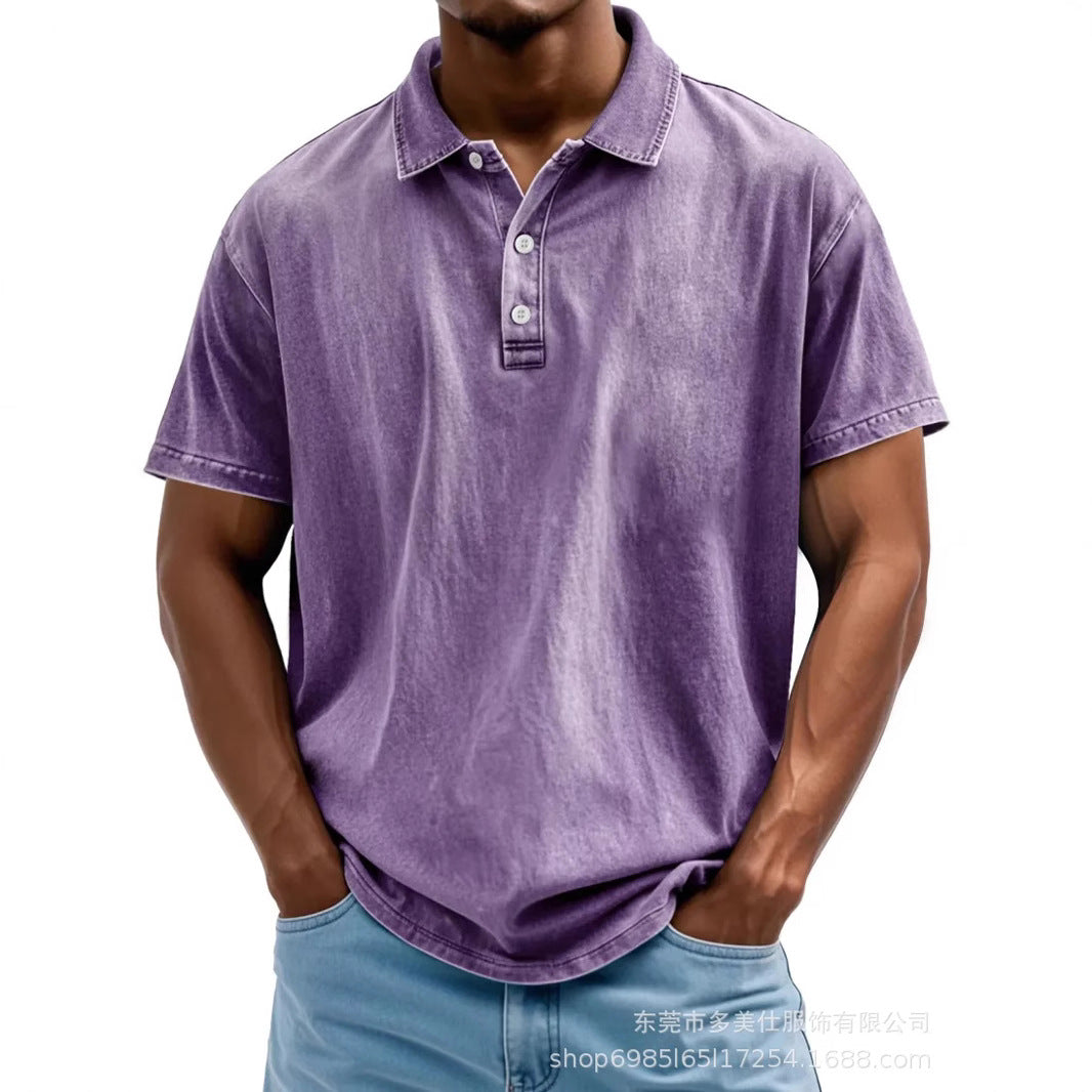 Men's Polo Shirt – Cotton – Relaxed Fit – Washed Retro Style – Short Sleeve