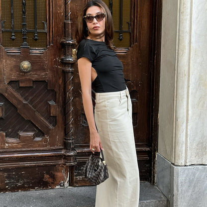 Women's Midi Skirt – 100% Cotton – Slim Fit – High Waist – Front Slit