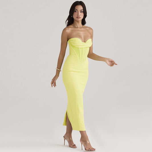 Dress for Women – Strapless Bodycon – Slim Fit – Boned Bodice – Midi with Slit