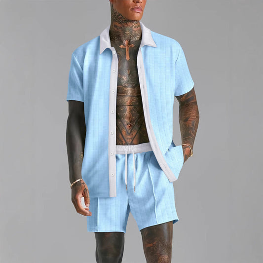 Men's Set with Shirt and Shorts – Relaxed Fit – Breathable Fabric – Short-Sleeved Shirt