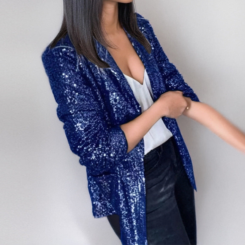 Women's Blazer – Tailored Fit – Sequins – Open Front – Long Sleeves