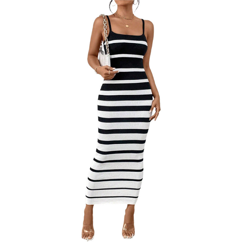 Women's Bodycon Dress – Slim Fit – Stretch Knit – Spaghetti Straps – Midi Length