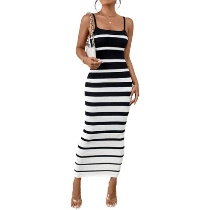 Women's Bodycon Dress – Slim Fit – Stretch Knit – Spaghetti Straps – Midi Length