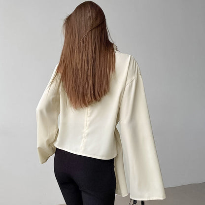Women's Blouse – Light Chiffon – Draped Fit – Long Sleeves – Tapered Waist