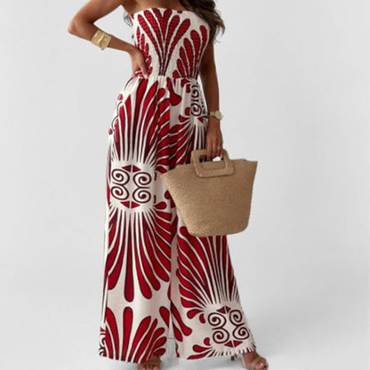 Women's Jumpsuit – Off-Shoulder – Smocked Waist – Wide Legs – Light and Breathable