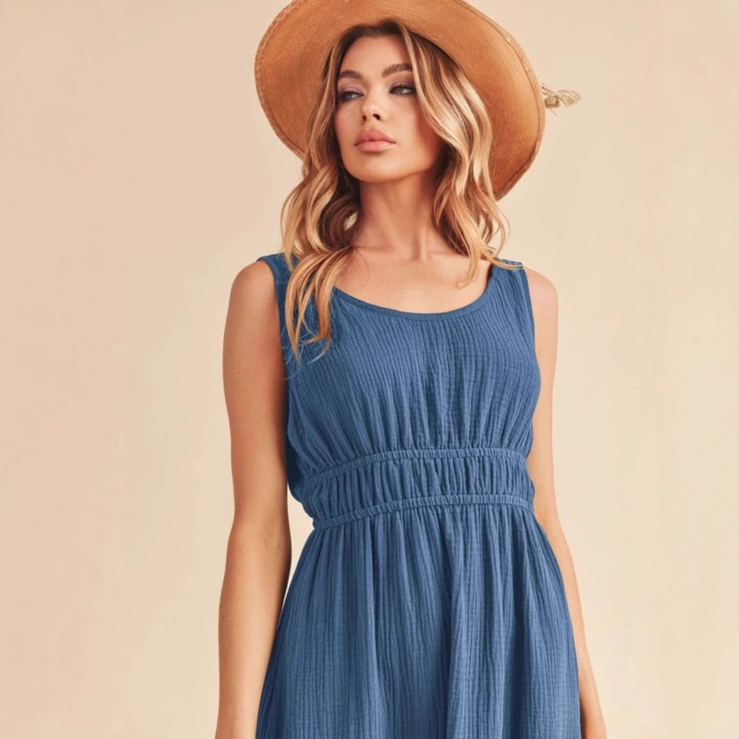 Women's A-line Dress – Sleeveless – Relaxed Fit – Lightweight and Breathable Fabric – Midi Length