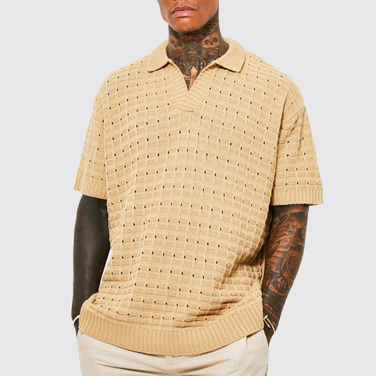Men's Polo Shirt – Knit Fabric – Relaxed Fit – V-Neck – Short Sleeves – Breathable