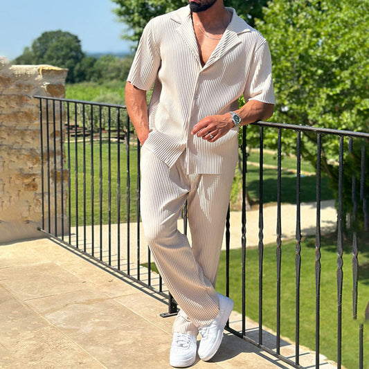 Men's Athleisure Set – Relaxed Fit – Short-Sleeved Shirt & Long Pants