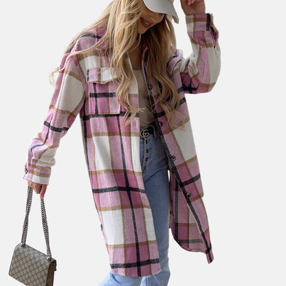 Women's Shirt Jacket – Oversized Fit  – Plaid Check – Button Closure