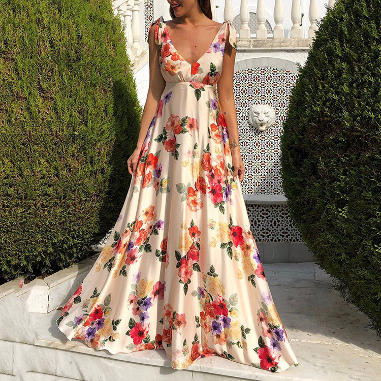 Dress for Women – Maxi Dress – Floral Print – Sleeveless – Open Back – Loose Fit