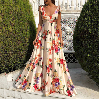 Dress for Women – Maxi Dress – Floral Print – Sleeveless – Open Back – Loose Fit