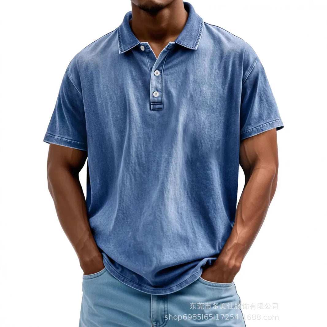 Men's Polo Shirt – Cotton – Relaxed Fit – Washed Retro Style – Short Sleeve