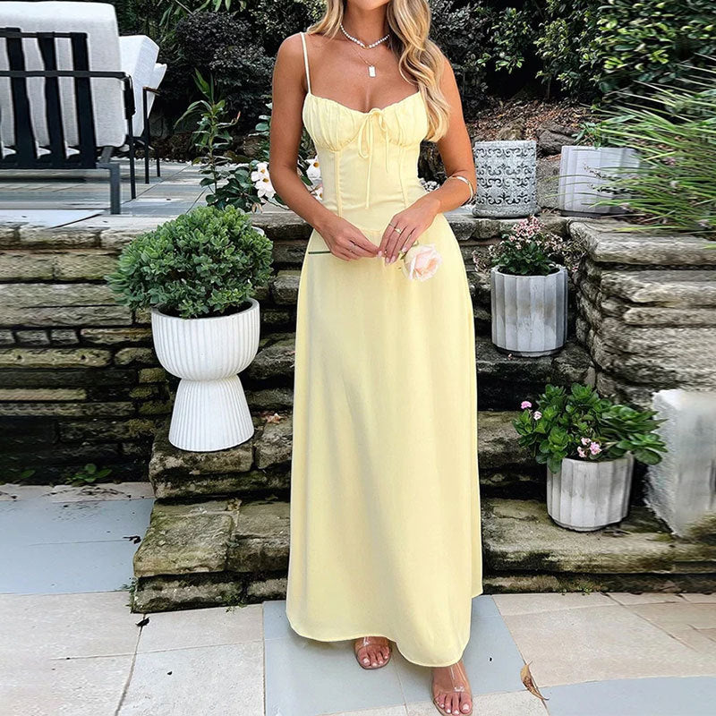 Women's A-line Dress – Light Chiffon – Ruched Bodice – Strapless – Long and Elegant